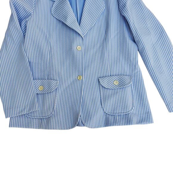 Vintage Bay Harbour Seersucker Blazer Jacket Blue White Stripe Unlined Size 16 - Picture 3 of 9